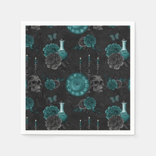 Zodiac Magic | Dunkelgrüne, Aquamarine Rose des Sc Serviette (Vorderseite)