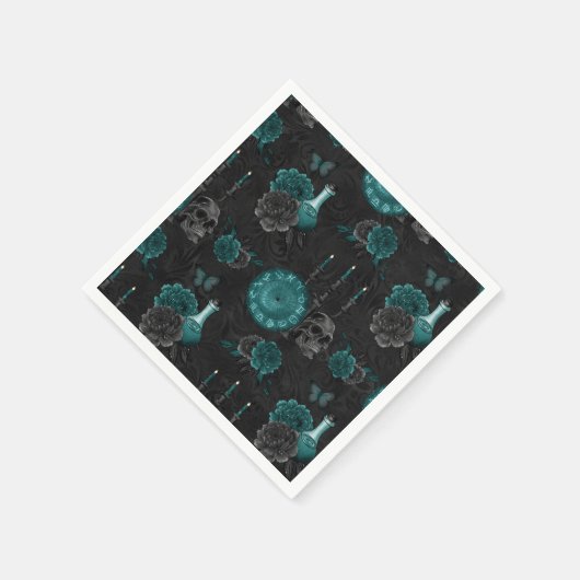 Zodiac Magic | Dunkelgrüne, Aquamarine Rose des Sc Serviette (Ecke)