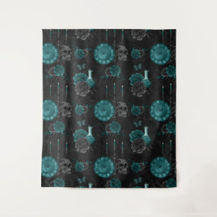 Zodiac Magic Dunkelgrüne, Aquamarine Rose des Sc Wandteppich