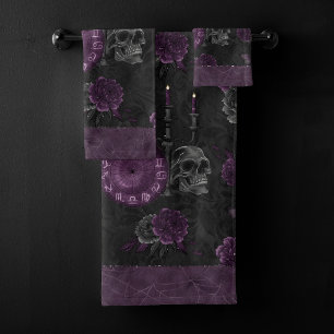Zodiac Magic Dunkle Lila Pflaumengotik Rose Badhandtuch Set