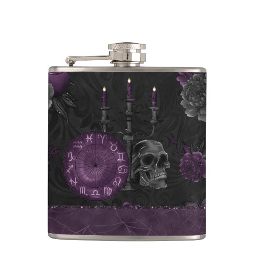 Zodiac Magic | Dunkle Lila Pflaumengotik Rose Flachmann (Vorderseite)