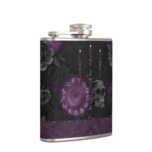 Zodiac Magic | Dunkle Lila Pflaumengotik Rose Flachmann (Rechts)