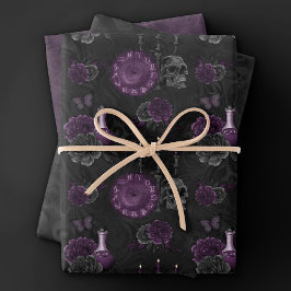 Zodiac Magic | Dunkle Lila Pflaumengotik Rose Geschenkpapier Set