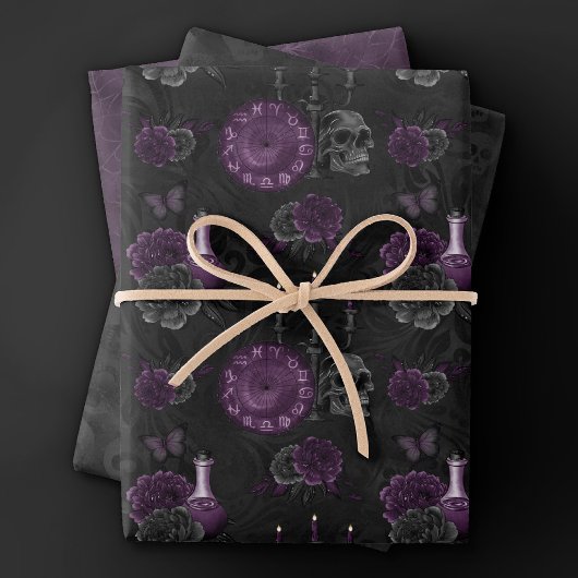 Zodiac Magic | Dunkle Lila Pflaumengotik Rose Geschenkpapier Set