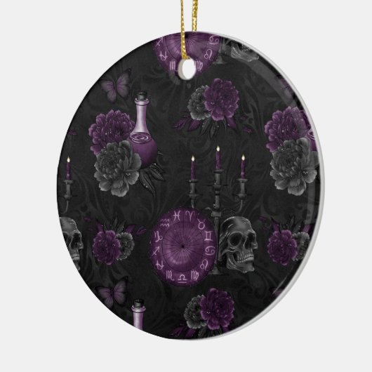 Zodiac Magic | Dunkle Lila Pflaumengotik Rose Keramik Ornament (Links)