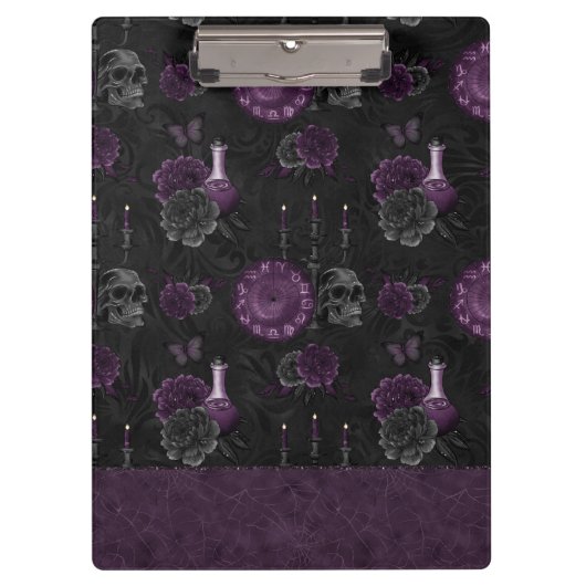 Zodiac Magic | Dunkle Lila Pflaumengotik Rose Klemmbrett (Vorderseite)