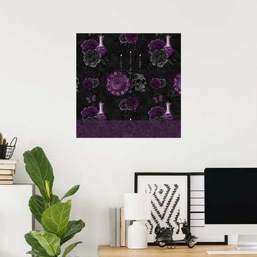 Zodiac Magic | Dunkle Lila Pflaumengotik Rose Poster (Heimbüro)