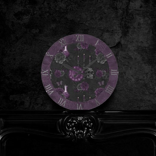 Zodiac Magic | Dunkle Lila Pflaumengotik Rose Runde Wanduhr