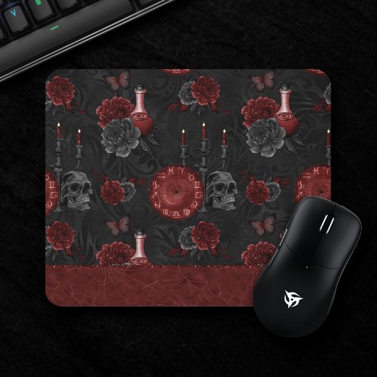 Zodiac Magic | Henna Red Gothic Skull Rose Tränke Mousepad