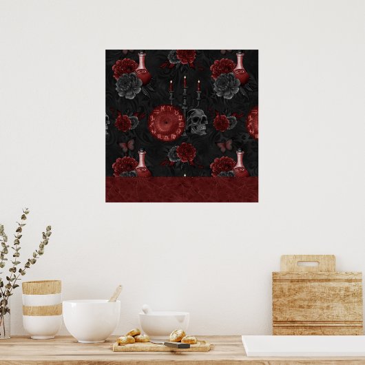 Zodiac Magic | Henna Red Gothic Skull Rose Tränke Poster (Küche)