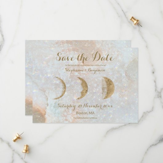 Zodiac Moon Blue Celestial Save the Date Card (Vorderseite/Rückseite Beispiel)