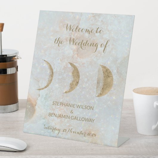 Zodiac Moon Celestial Gold Elegante Flache Hochzei Sockelschild (In Situ)