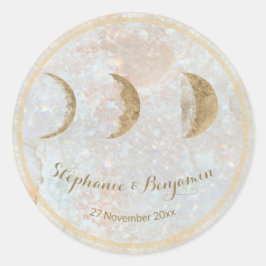 Zodiac Moon Celestial Monogram Date Wedding Runder Aufkleber
