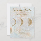 Zodiac Moon Ice Blue Celestial Gold Save the Date Ankündigung (Vorderseite)