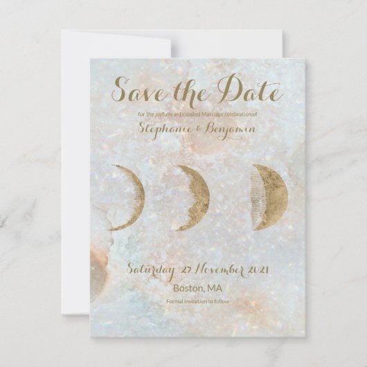 Zodiac Moon Ice Blue Celestial Gold Save the Date Ankündigung (Vorderseite)