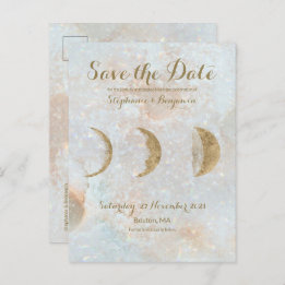 Zodiac Moon Ice Blue Celestial Gold Save the Date Ankündigungspostkarte