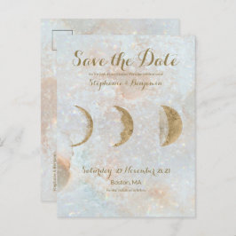 Zodiac Moon Ice Blue Celestial Gold Save the Date Ankündigungspostkarte