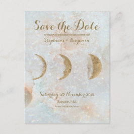 Zodiac Moon Ice Blue Celestial Gold Save the Date Ankündigungspostkarte
