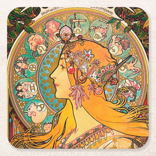 Zodiac, Mucha Rechteckiger Pappuntersetzer (Vorderseite)