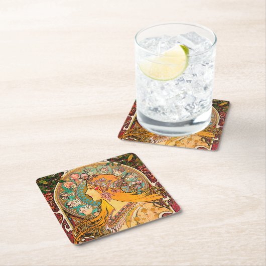 Zodiac, Mucha Rechteckiger Pappuntersetzer (Vor Ort)