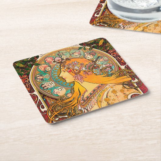 Zodiac, Mucha Rechteckiger Pappuntersetzer (angewinkelt)