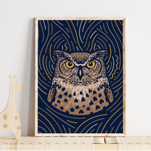 Zodiac Owl Animal Print   Blätterteig Poster