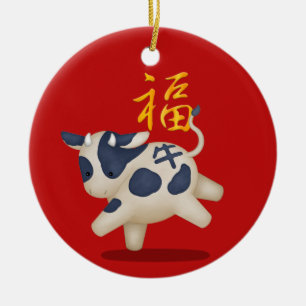 Zodiac Ox "Fortune" Chinesisch Neues Jahr kundensp Keramik Ornament