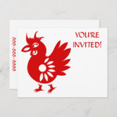 ZODIAC PAPERCUT ROOSTER ILLUSTRATION EINLADUNG (Vorne/Hinten)