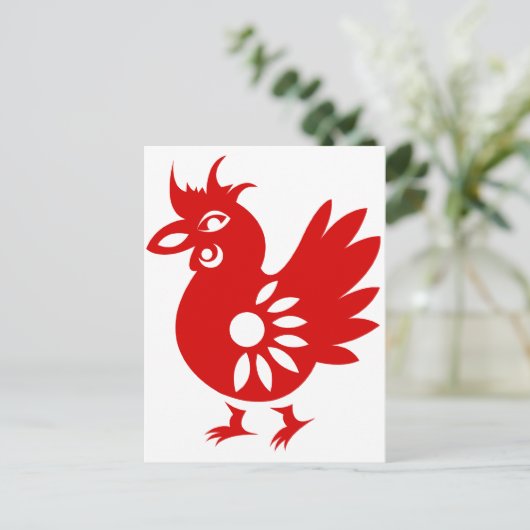 ZODIAC PAPERCUT ROOSTER ILLUSTRATION POSTKARTE (Stehend Vorderseite)