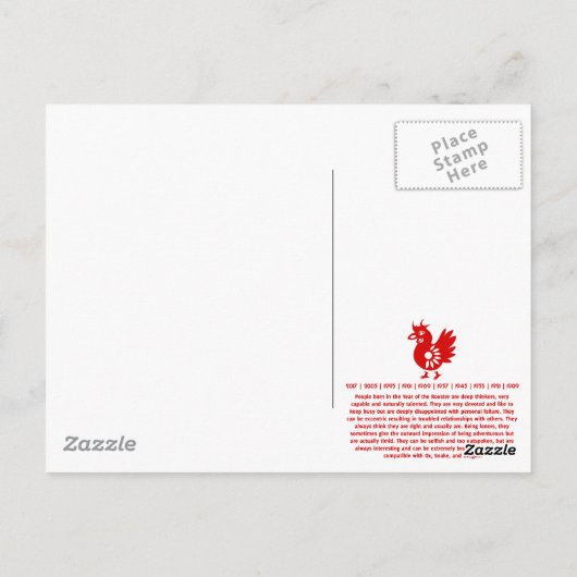 ZODIAC PAPERCUT ROOSTER ILLUSTRATION POSTKARTE (Rückseite)