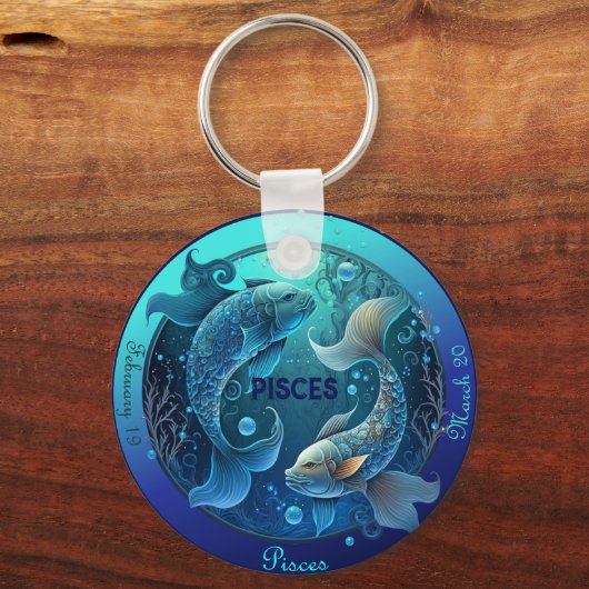Zodiac Pisces Anpassen von NAME, DATUM Schlüsselanhänger (Vorderseite)