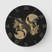 Zodiac Pisces | Cosmic Gold und Black Astrology La Runde Wanduhr (Vorderseite)