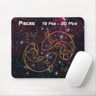 Zodiac Pisces Fish Gold Glitzer Cosmic Custom Mousepad