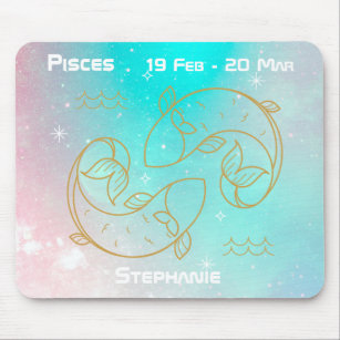 Zodiac Pisces Fish Monogram Gold Glitzer Celestial Mousepad