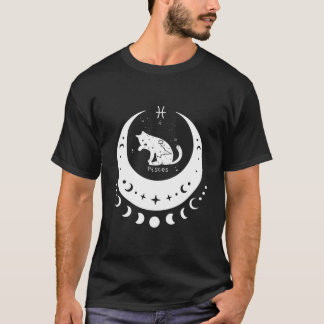 Zodiac Pisces Horoscope Astrology Sign Cat Crescen T-Shirt