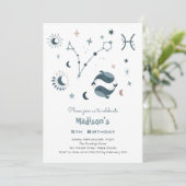 Zodiac Pisces Kindergeburtstag Einladung (Stehend Vorderseite)
