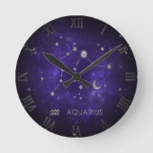 Zodiac Purple Aquarius | Astrology Horoscope Runde Wanduhr (Vorderseite)