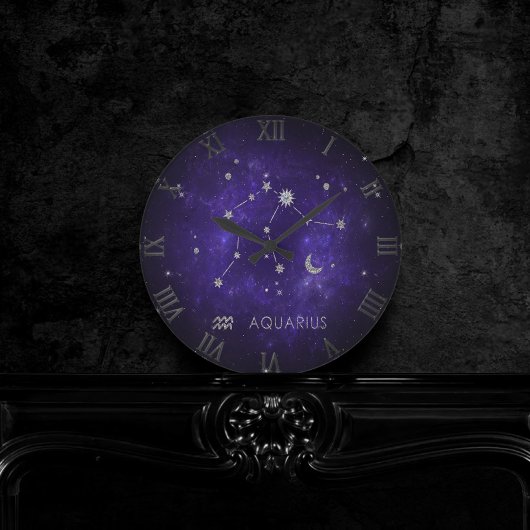 Zodiac Purple Aquarius | Astrology Horoscope Runde Wanduhr