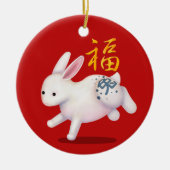 Zodiac Rabbit "Fortune" Chinesisches Neujahr Custo Keramik Ornament (Vorne)