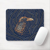 Zodiac Raven Portrait | Handgezeichnet Raven Mouse Mousepad (Mit Mouse)