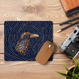 Zodiac Raven Portrait | Handgezeichnet Raven Mouse Mousepad