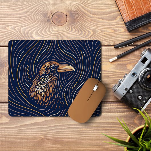 Zodiac Raven Portrait | Handgezeichnet Raven Mouse Mousepad
