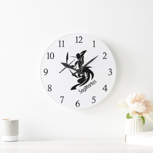 Zodiac Sagittarius Black Numbers Große Wanduhr (Zuhause)