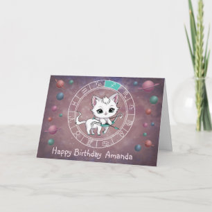 Zodiac Sagittarius Niedlich Cat Wheel Planet Astro Karte