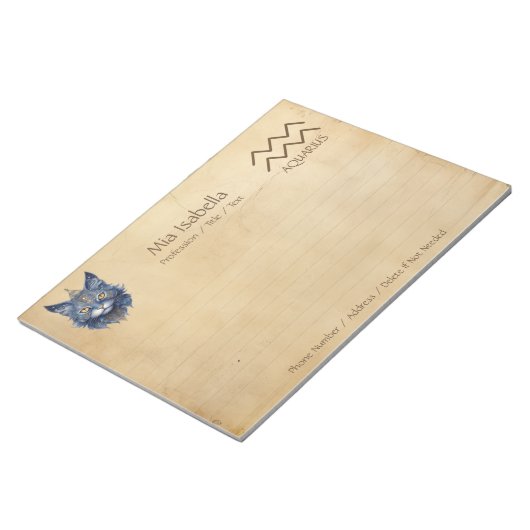 Zodiac Sign Aquarius + Celestial Cat Notepad Notizblock (angewinkelt)