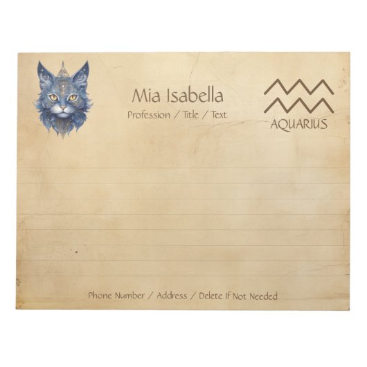 Zodiac Sign Aquarius + Celestial Cat Notepad Notizblock (Vorderseite)