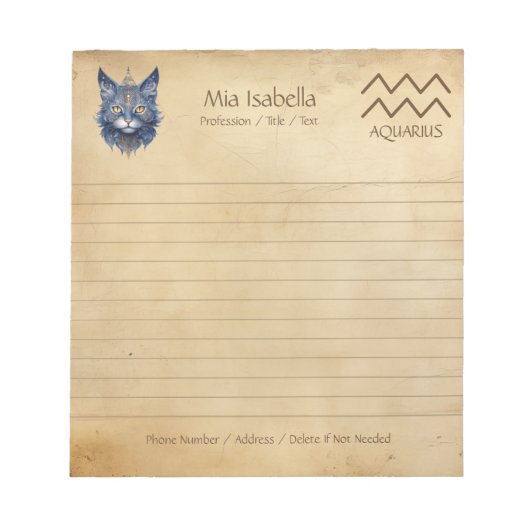 Zodiac Sign Aquarius & Celestial Cat Notepad Notizblock (Vorderseite)
