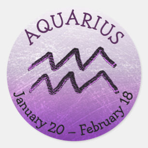 Zodiac Sign Aquarius Lila Horoskop Astrologie Runder Aufkleber