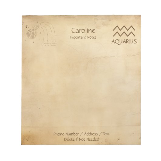 Zodiac Sign Aquarius - Personalizable Notepad Notizblock (Vorderseite)