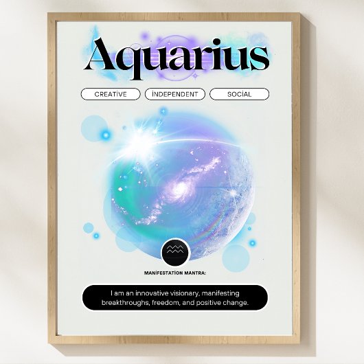 Zodiac Sign Aquarius Quote Air Element Poster